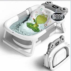 Gray and White Baby Bathtub with Frog Design ( Baby towel included)